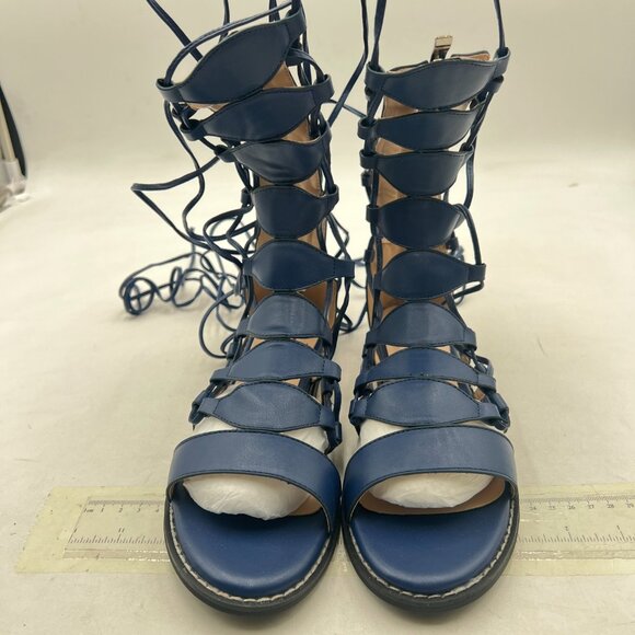 YDN Blue Ankle High Gladiator Sandals for Women Lace up Open toe Flats Zips Shoe - Picture 3 of 8